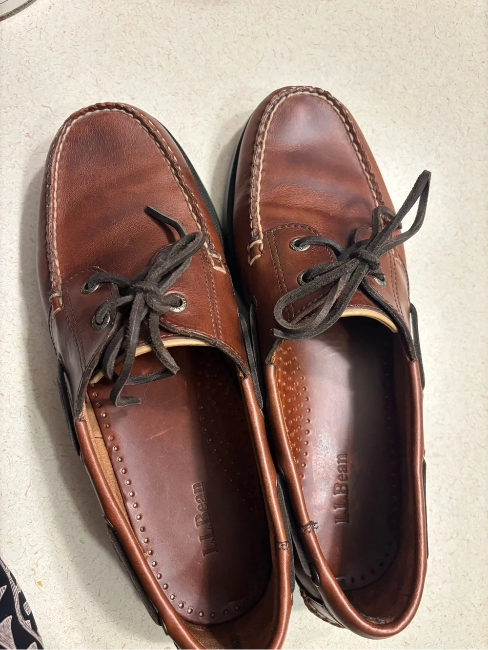 L.L. Bean Men’s Brown Leather Boat Shoes with Dark Brown Laces